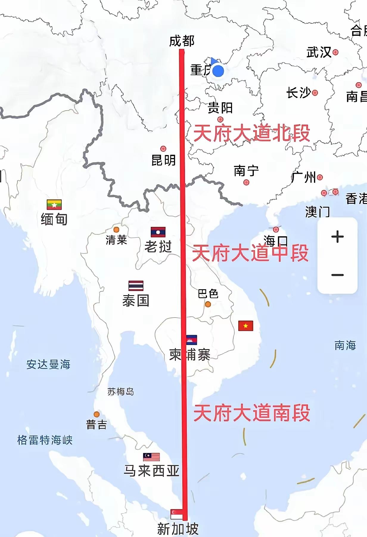 天府大道，应该就是按字面意思理解，不是从成都到哪里哪里。

不是网友所说的从成都