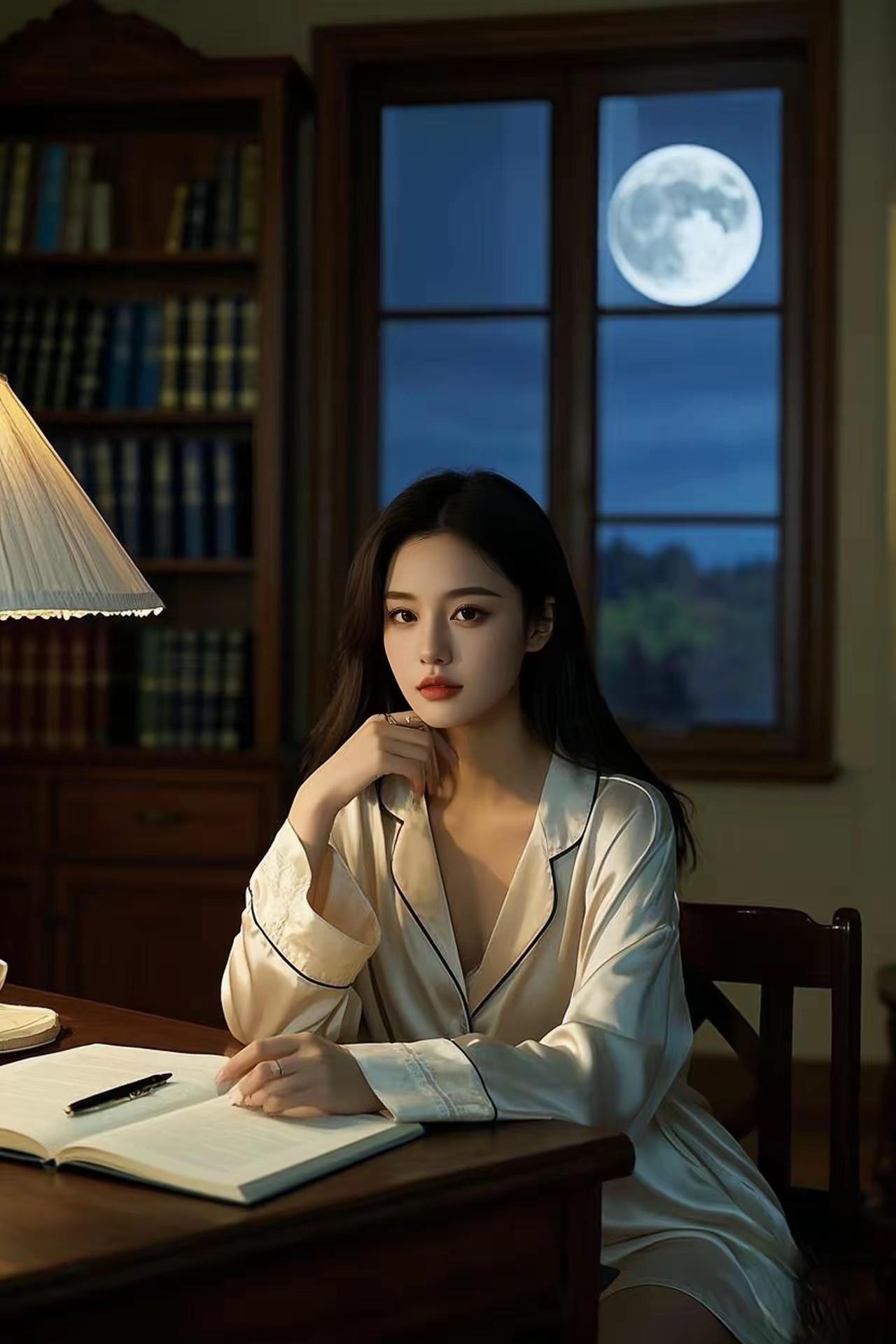 夜静灯明书作枕，
天蓝地绿画为屏。
横批：《书枕画屏》