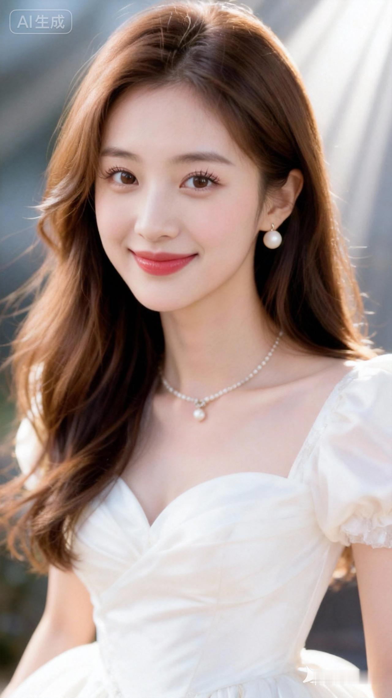 容颜清丽脱俗，娇俏甜美，人间尤物，清澈明亮的大眼睛，弯弯的柳眉，长长的睫毛，白到