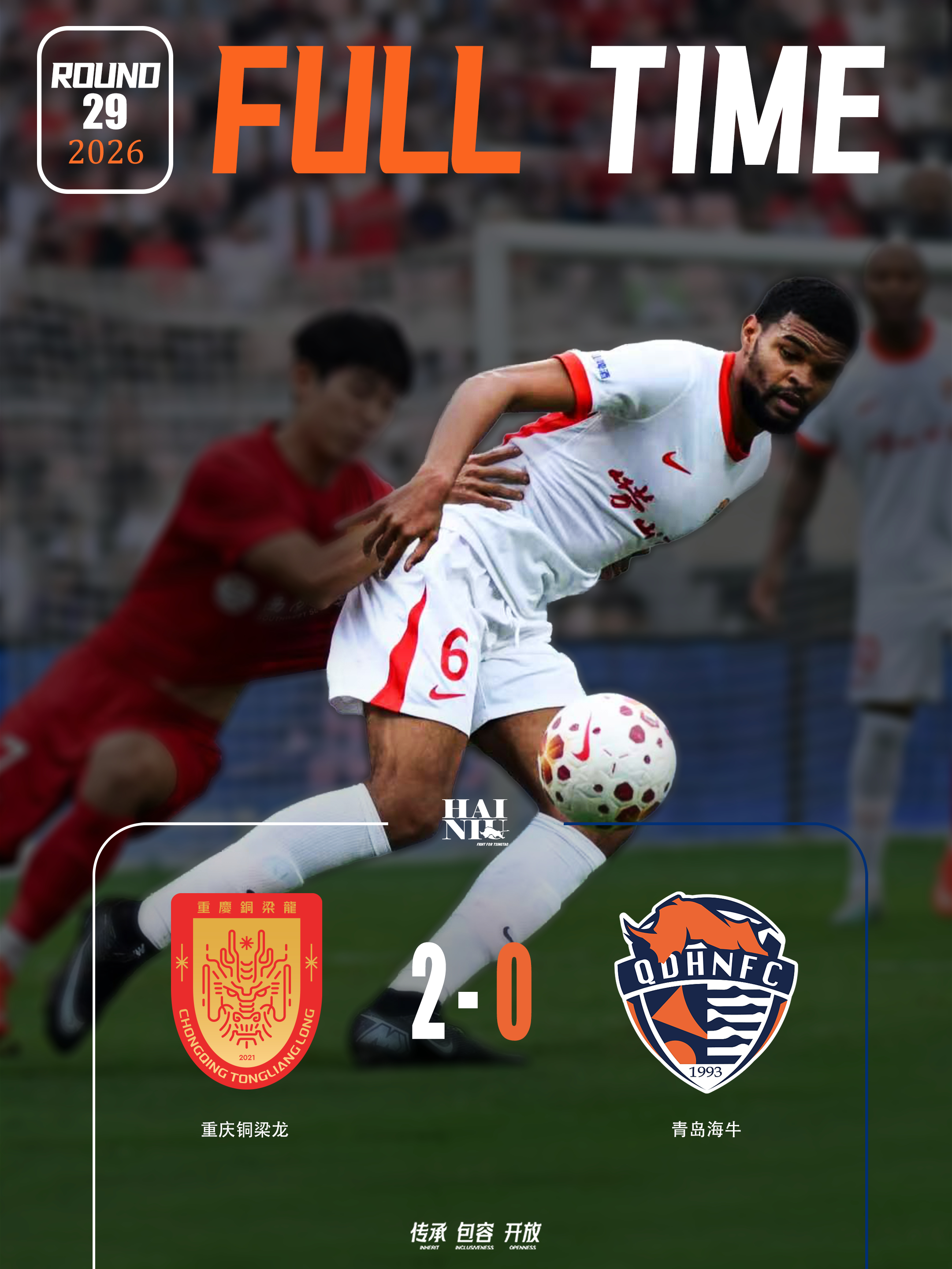 FULLTIME [照相机]青岛海牛0-2重庆铜梁龙。最后一场客场比赛，感谢每一