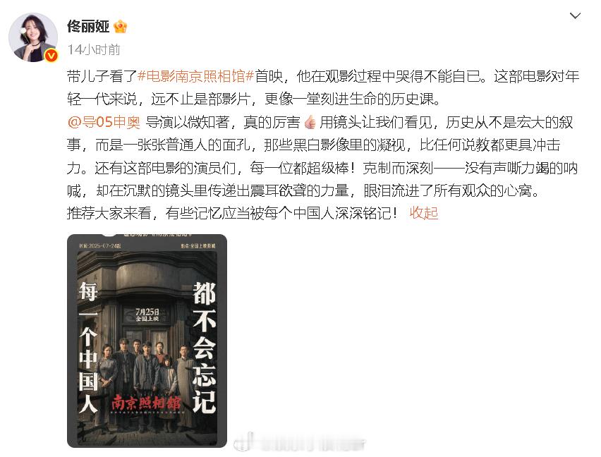佟丽娅带儿子看南京照相馆佟丽娅儿子看南京照相馆哭得不能自已 佟丽娅带儿子看《南京