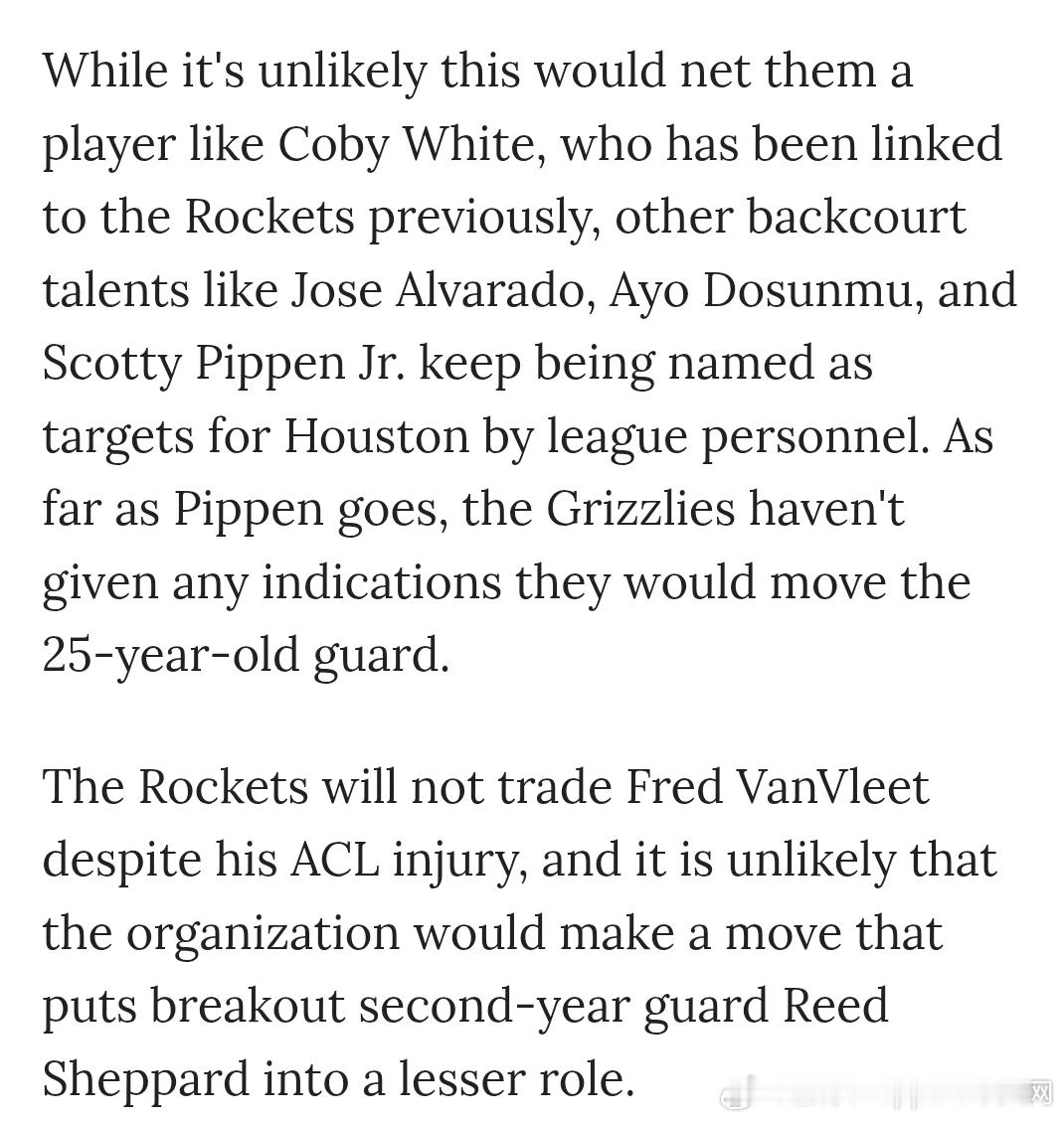 ClutchPoints：火箭目前关注的名字包括阿尔瓦拉多，小皮蓬和多孙姆， 对