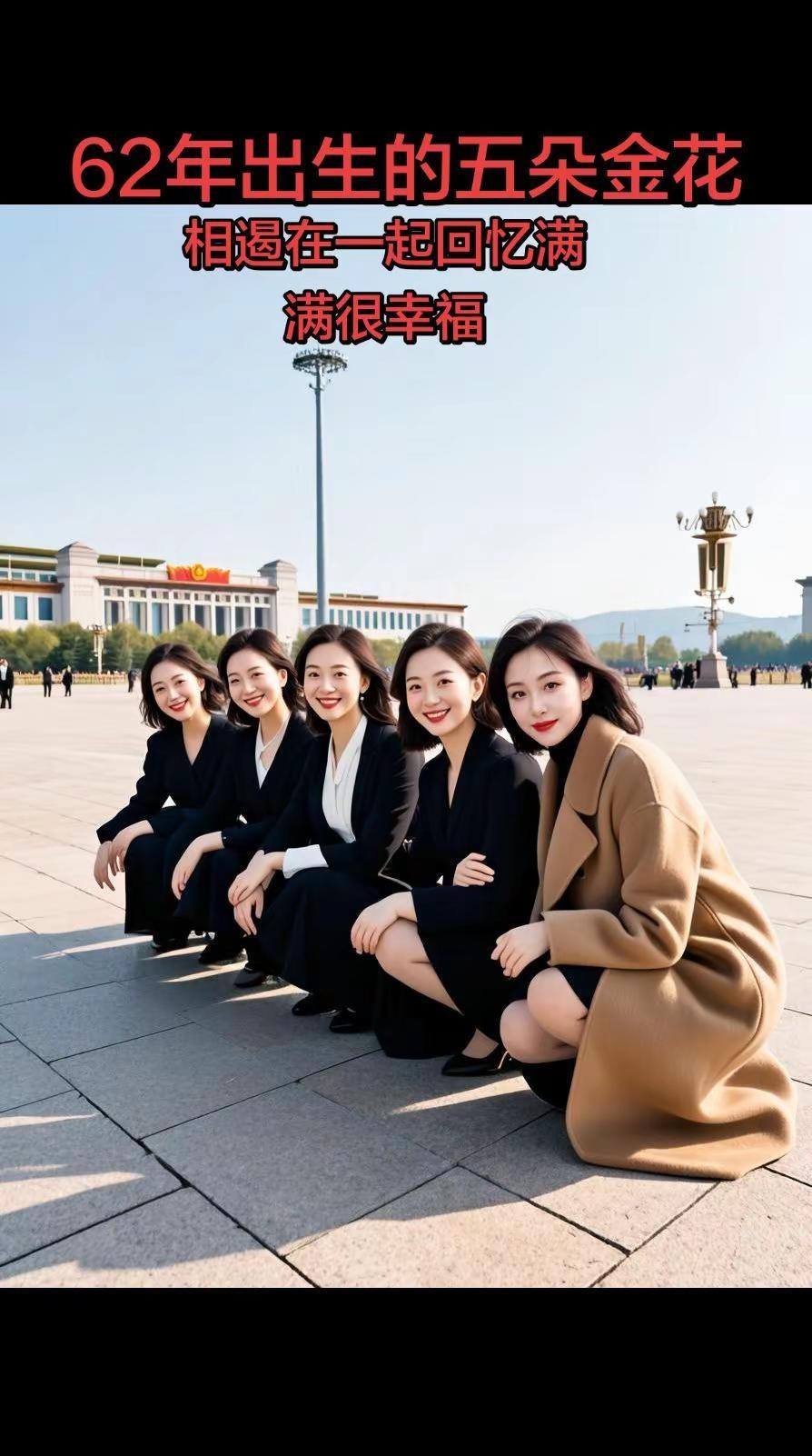 62年出生的五朵金花，如今相遏在一起很幸福很甜蜜，姐妹情深，清纯自然妆 ，五朵金