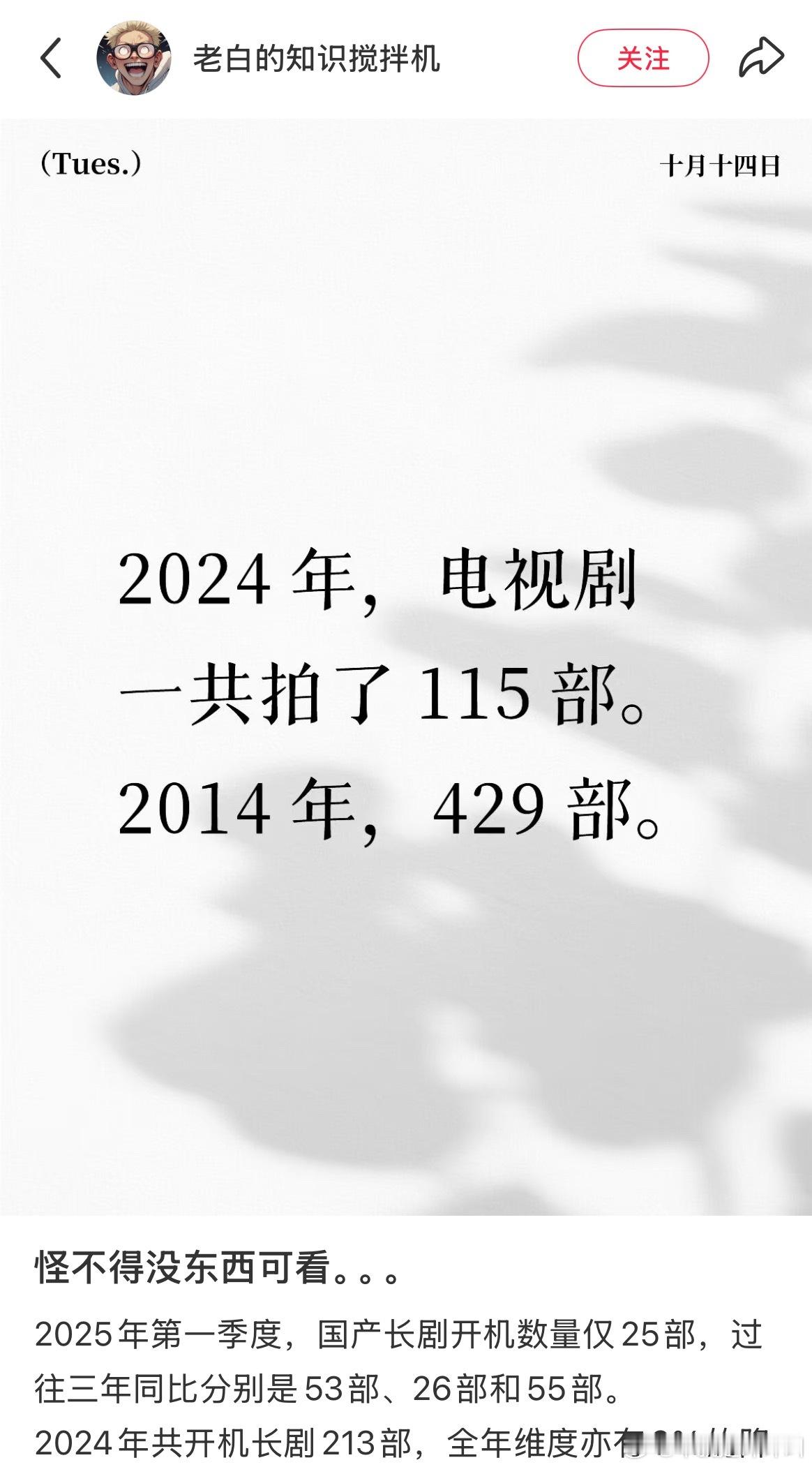 2025年第一季度国产长剧开机数量仅25部，过往三年同比分别是53部、26部和5