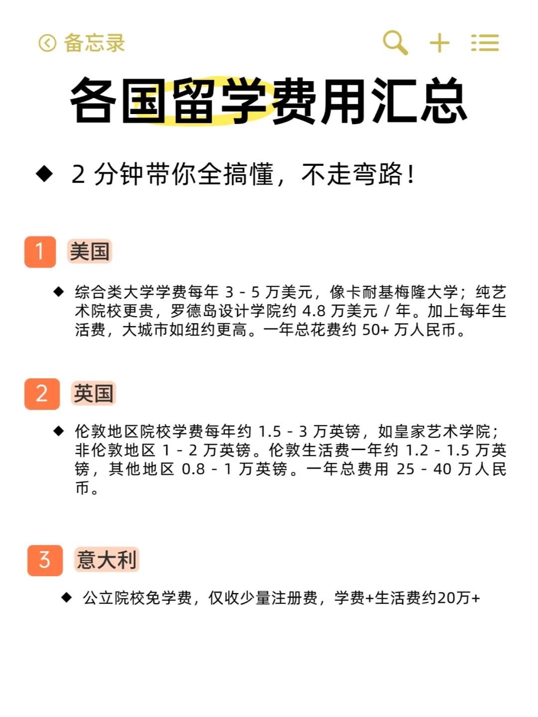 吐血整理！2分钟说清楚各国留学费用汇总