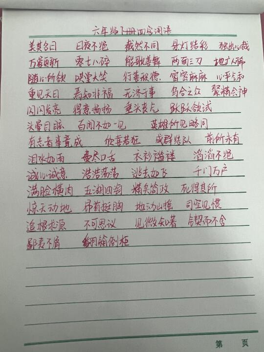 六年级下册语文四字词语