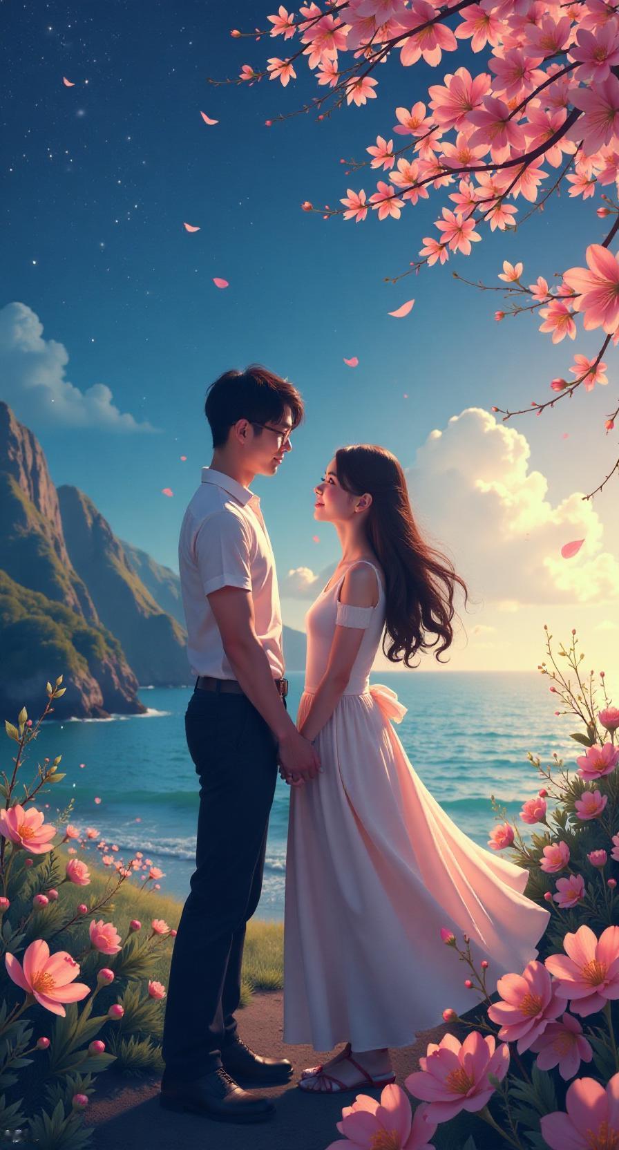 对联，上：一夜春风醉花海，下：万点朝阳照碧天