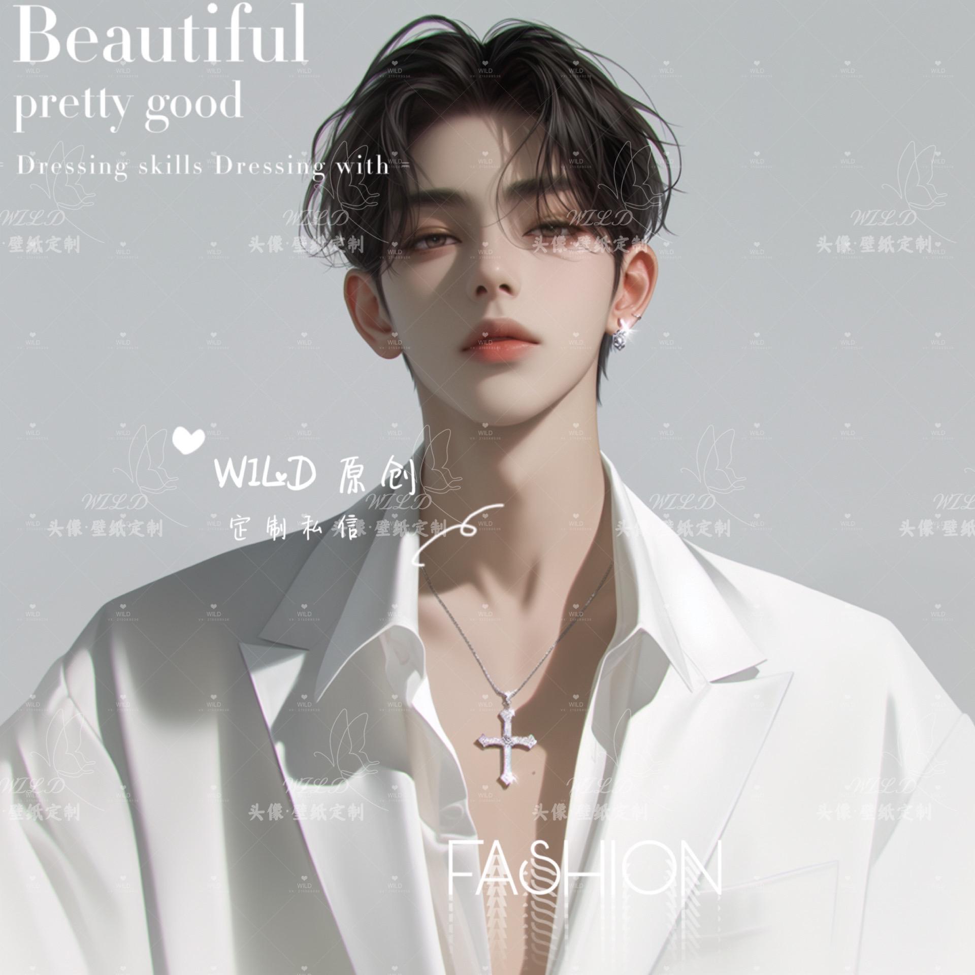黑发纯白男头😍。可以做成立绘噢🥰