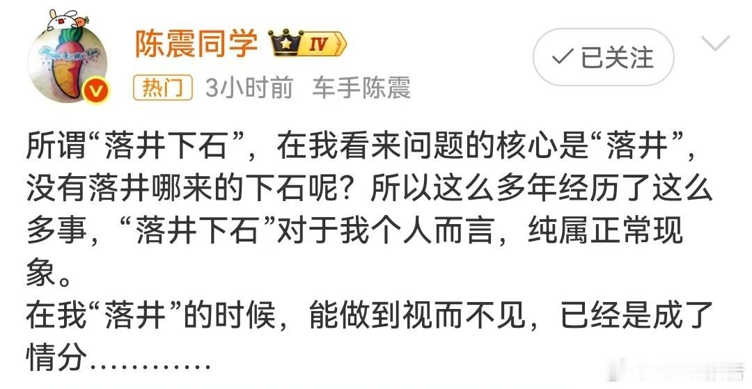 陈震：所谓“落井下石”，在我看来问题的核心是“落井”，没有落井哪来的下石呢？所以