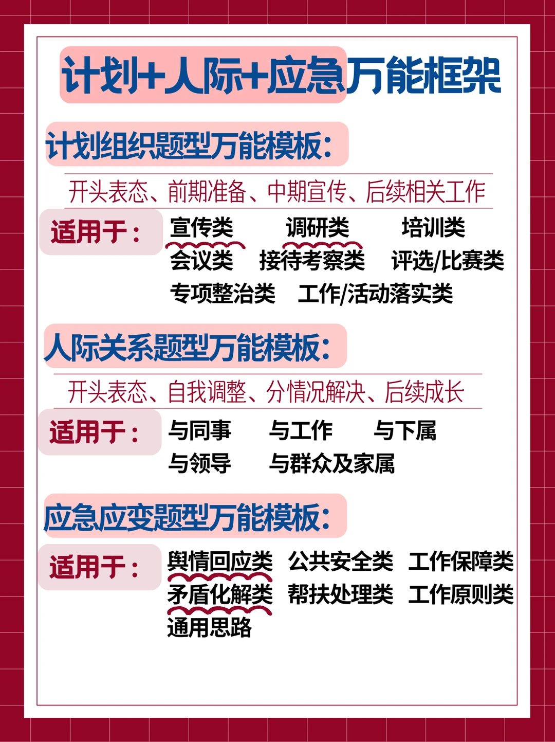 计划 人际 应急三大题型流畅作答模板