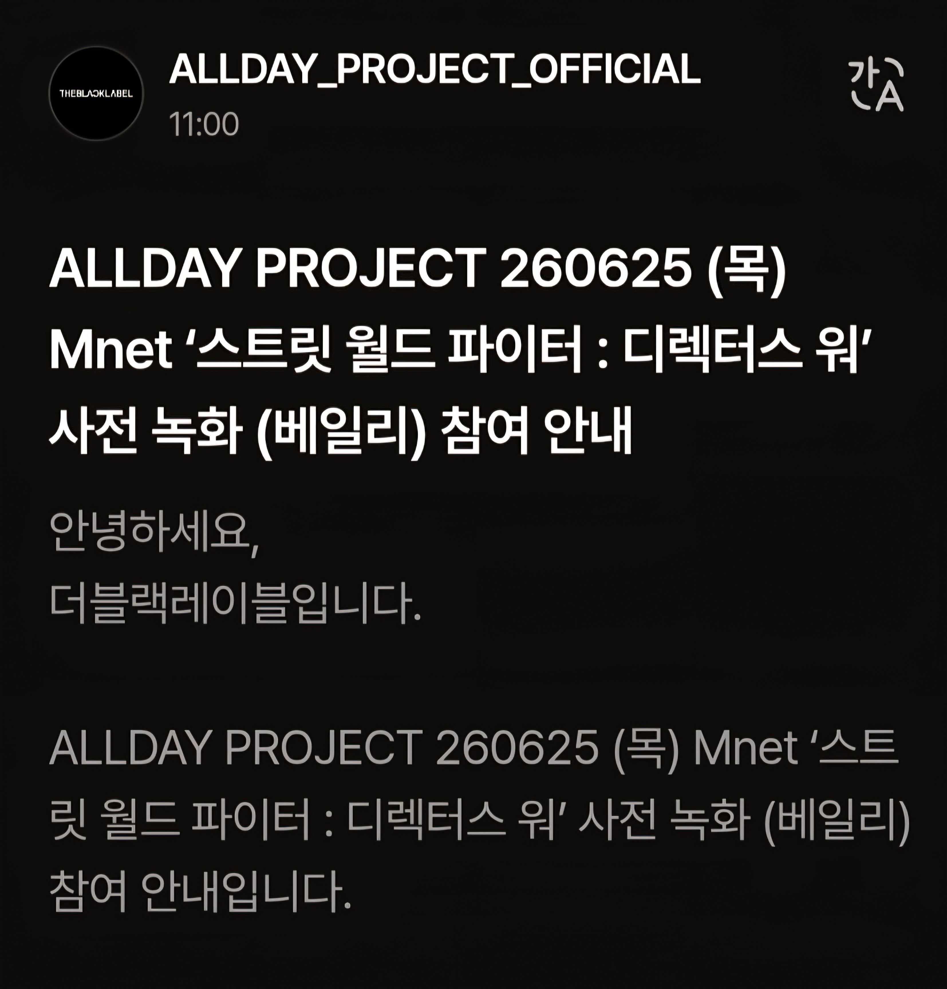 ALLDAY PROJECT成员BAILEY将出演《世界街头战士: Direct