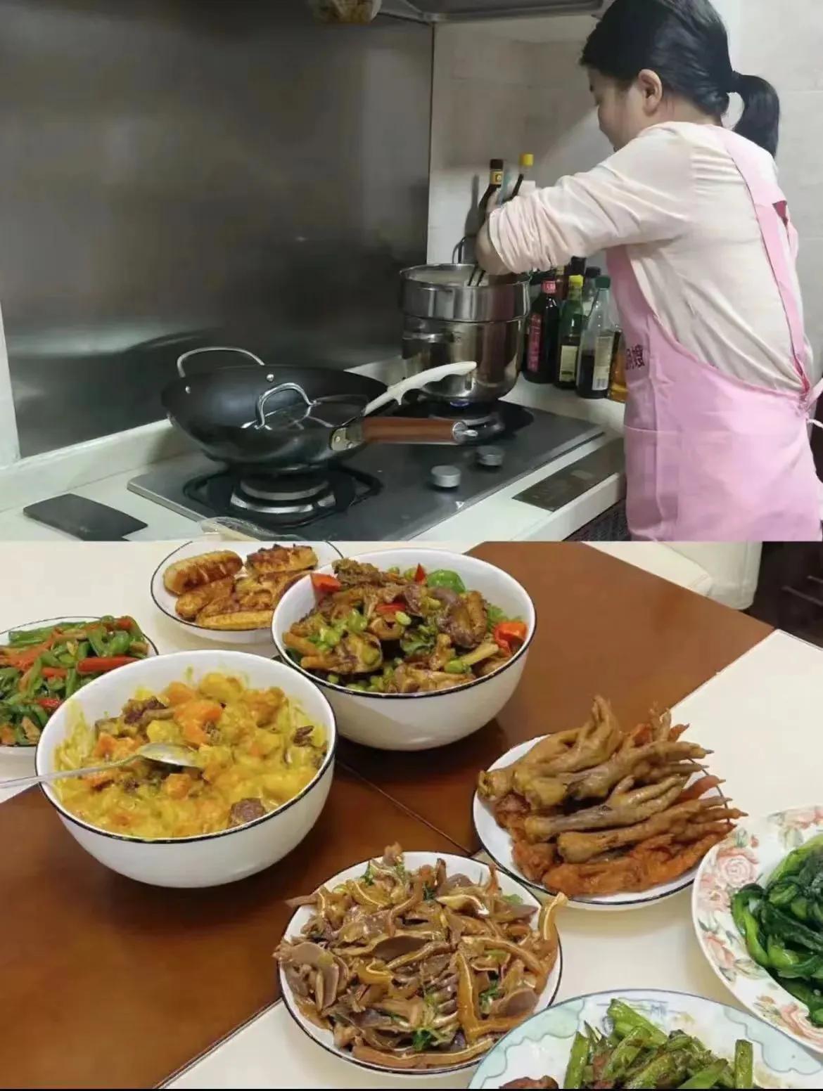 这中午有亲戚来家里吃饭，让保姆准备两桌人的饭菜，保姆一下有点不高兴。我掏出100