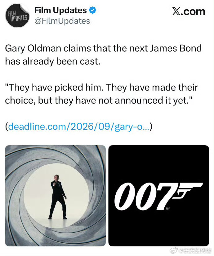 曝新007人选已敲定因为2021年上映的《无暇赴死》，结局是邦德死亡，所以下一部