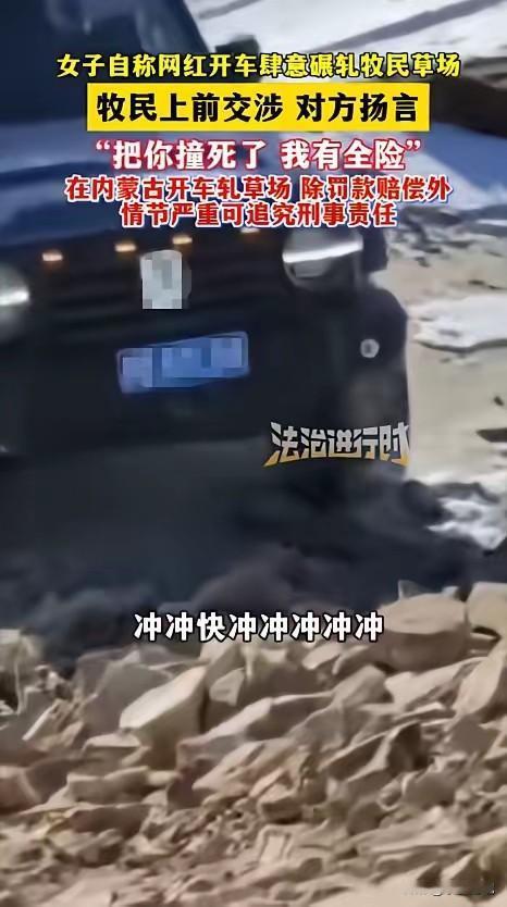 “必须严惩！”近日，内蒙古赤峰，一外地女子来玩，竟将车开进牧民草场肆意碾压，牧民