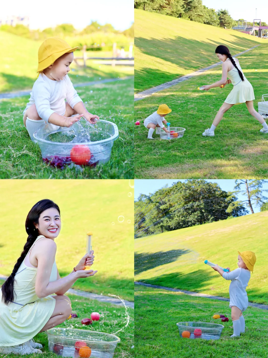 草地、清水和小水枪，宝宝的夏日快乐很简单🌞