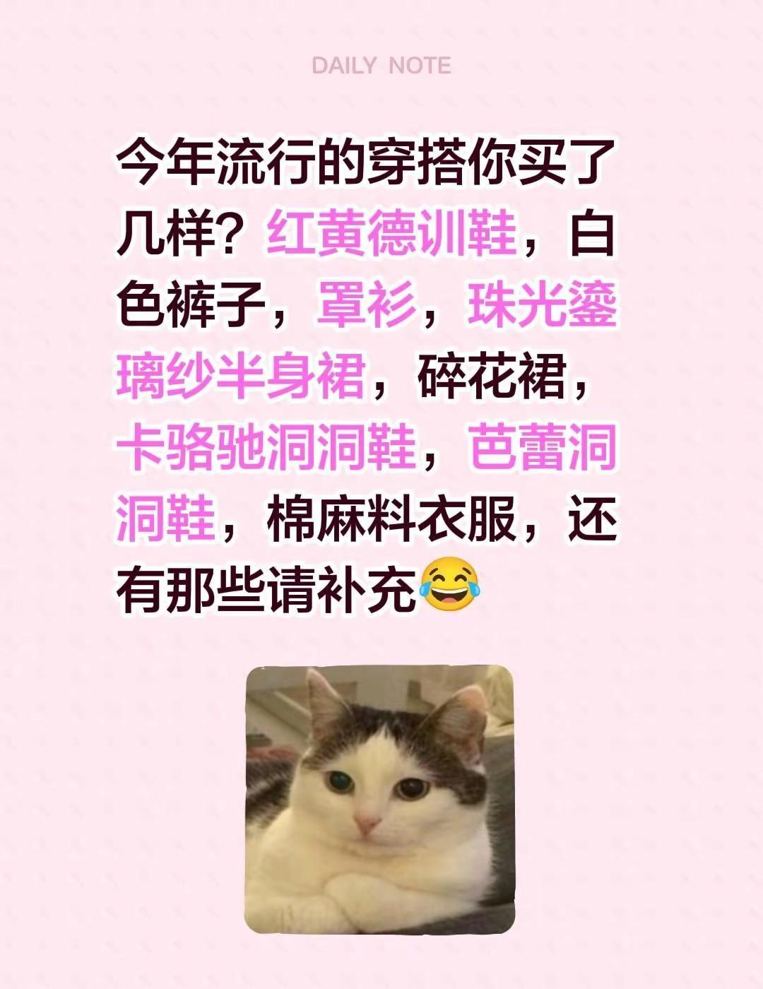 我买了拉夏贝尔红黄德训鞋，白色棉麻裤子，朴西洞洞鞋，你买了那些请补充😂今年流行