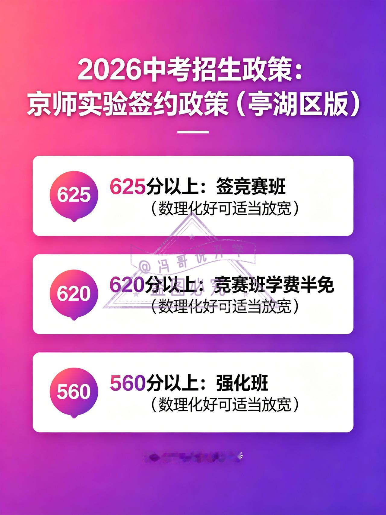 2026 京师实验亭湖区版中考签约政策来啦📢
625 分以上有望签约竞赛班，数