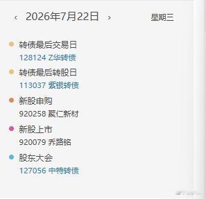 20260722
——投资日历