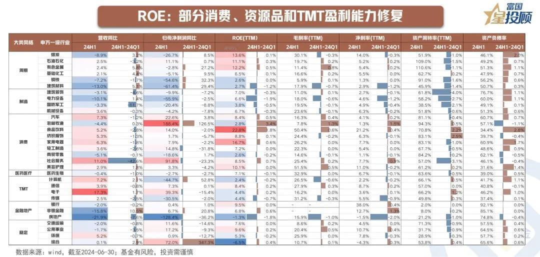 #基金投顾# 【星行研】8幅图，速览2024年中报业绩（六）

ROE：部分消费