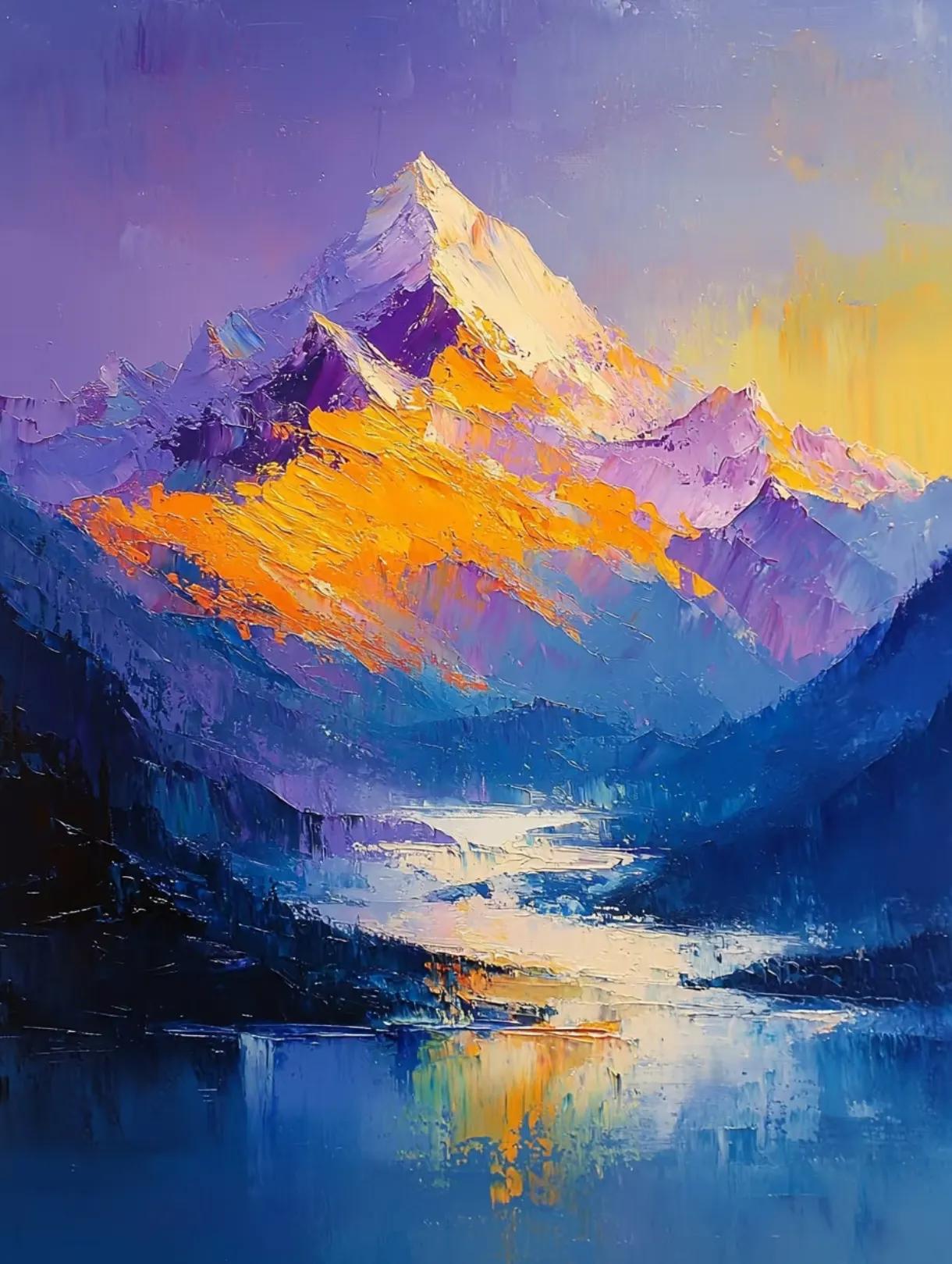 这是一组值得收藏的油画作品，雪山之巅，壮美中国🇨🇳