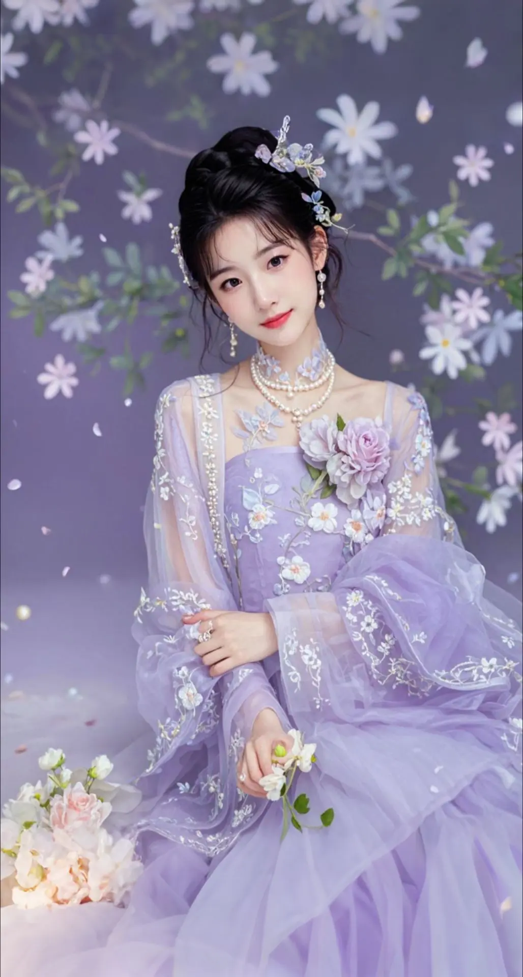 AI扩图 AI淡紫艺术美人