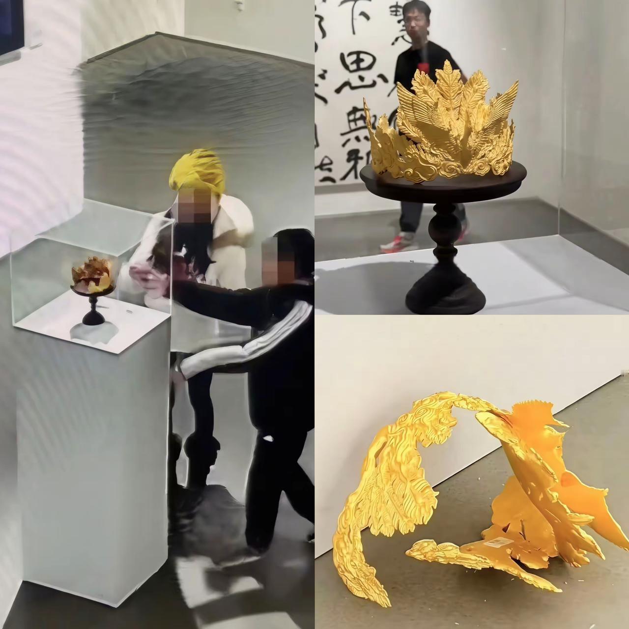 40万黄金凤冠，被娃一撞砸了！
网红脸惨白僵在那，半天说不出话；家长手足无措，手