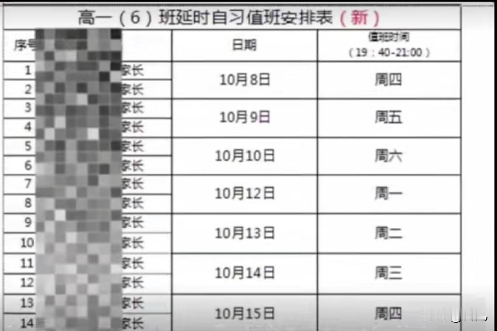武汉十五中要求家长轮值延时晚自习，不是家校创新，是在添乱。

10月8日，有家长