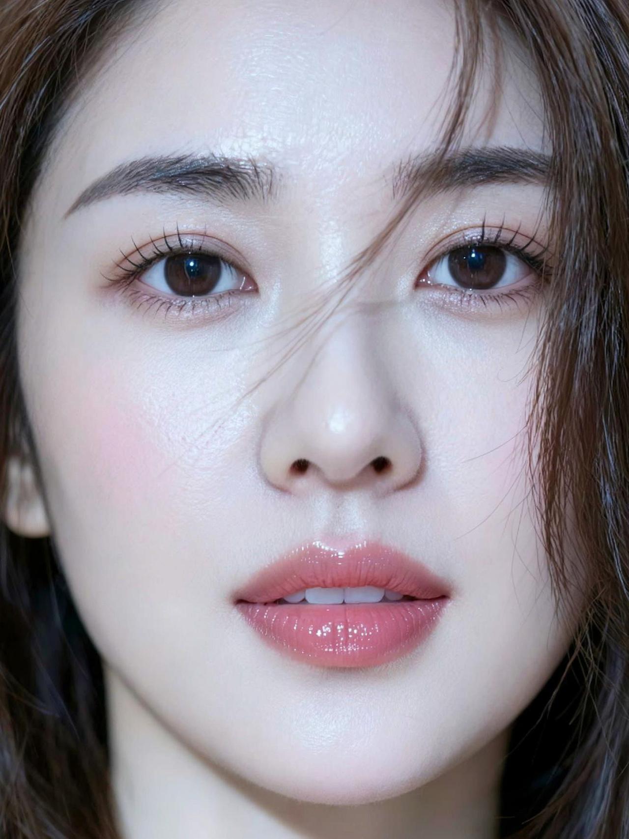 温柔甜美的少女妆容，粉嫩唇妆，清新自然