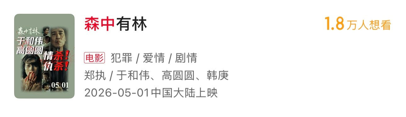 森中有林从五一档跑路了，改到5.23，但是‼️4.25-4.26（周六周日）5.
