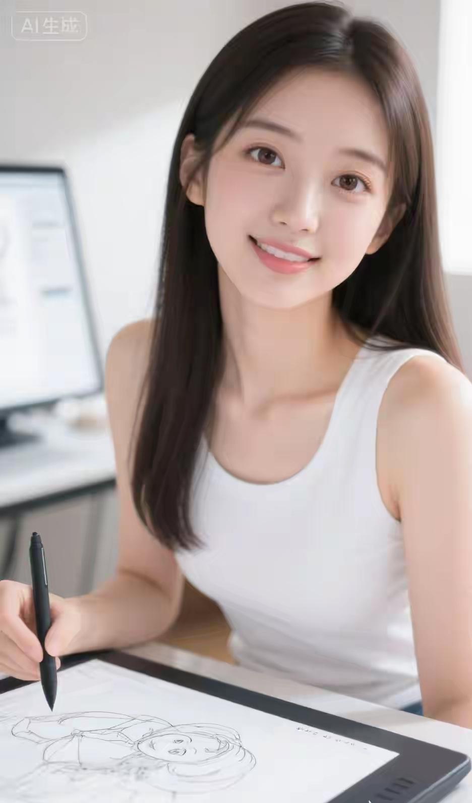 手绘少女图，创意无限，快来一起画！🎨👩‍🎨上联：秋乘落叶去，求下联：…？ 