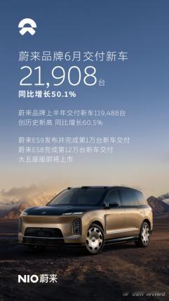 看了蔚来上半年这组数据，我其实挺感慨的。119,488台，同比增长60.5%，6