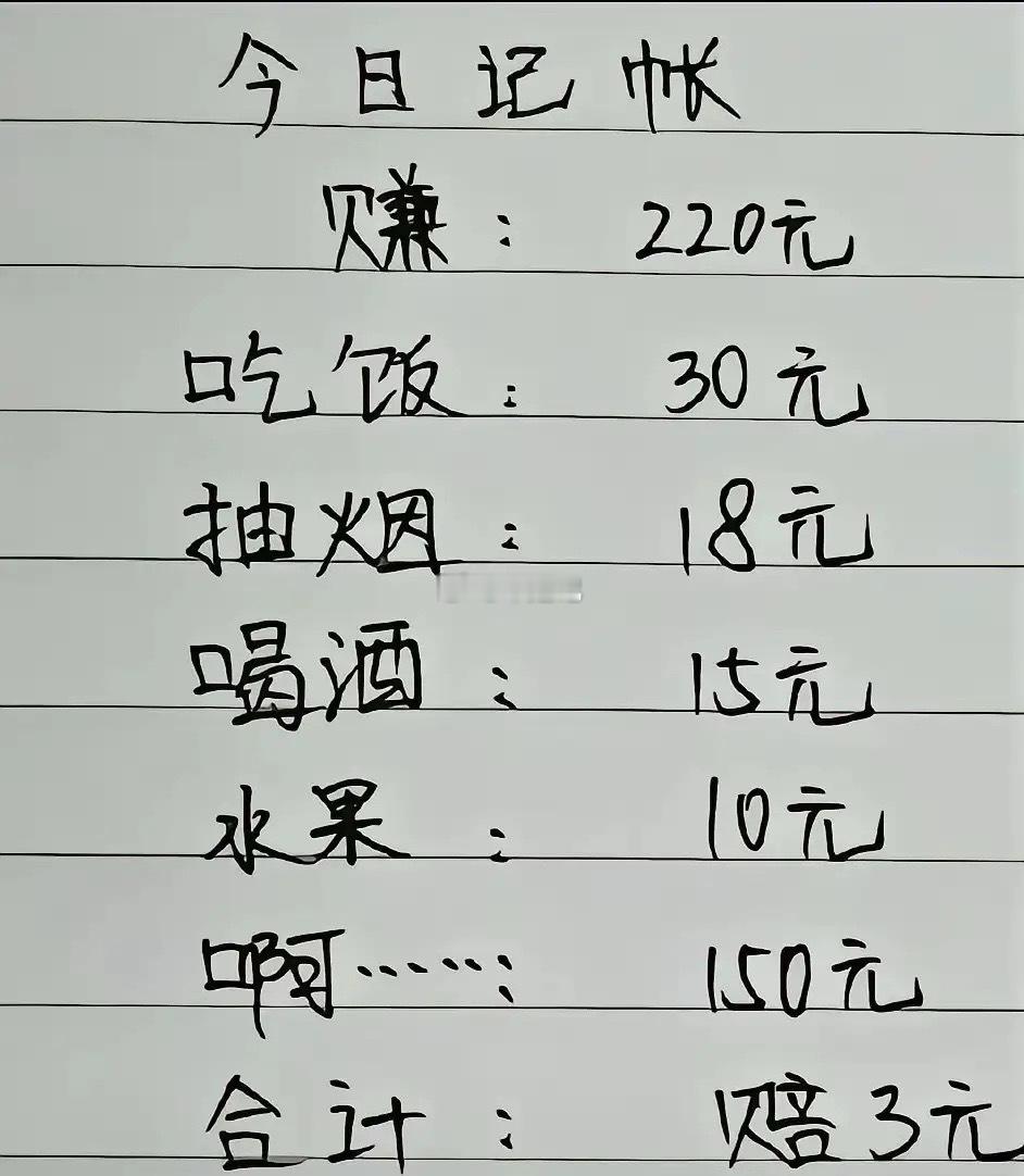 男人真的也不容易啊，一天开支这么多。呵呵呵呵呵呵……