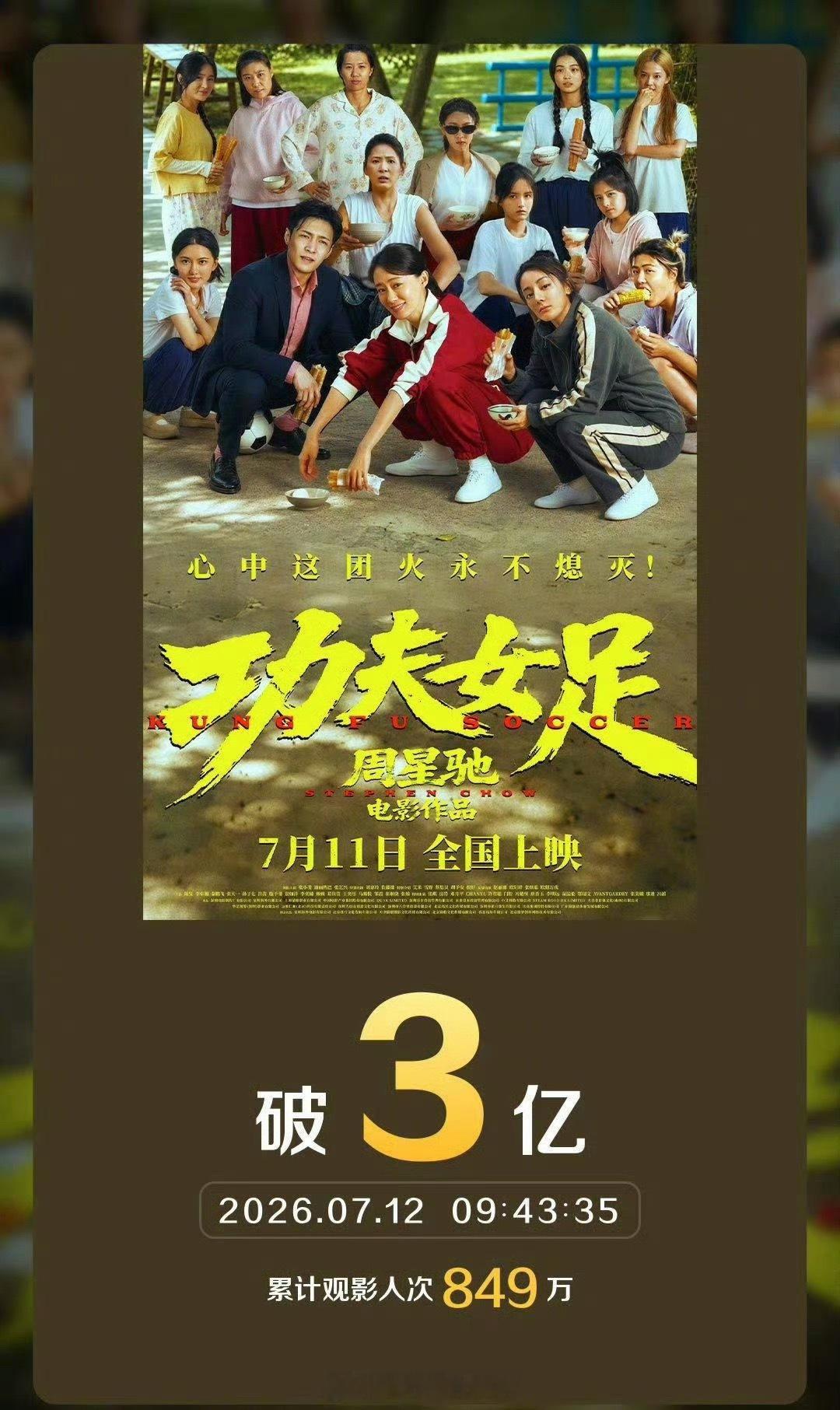 功夫女足票房破3亿了 
