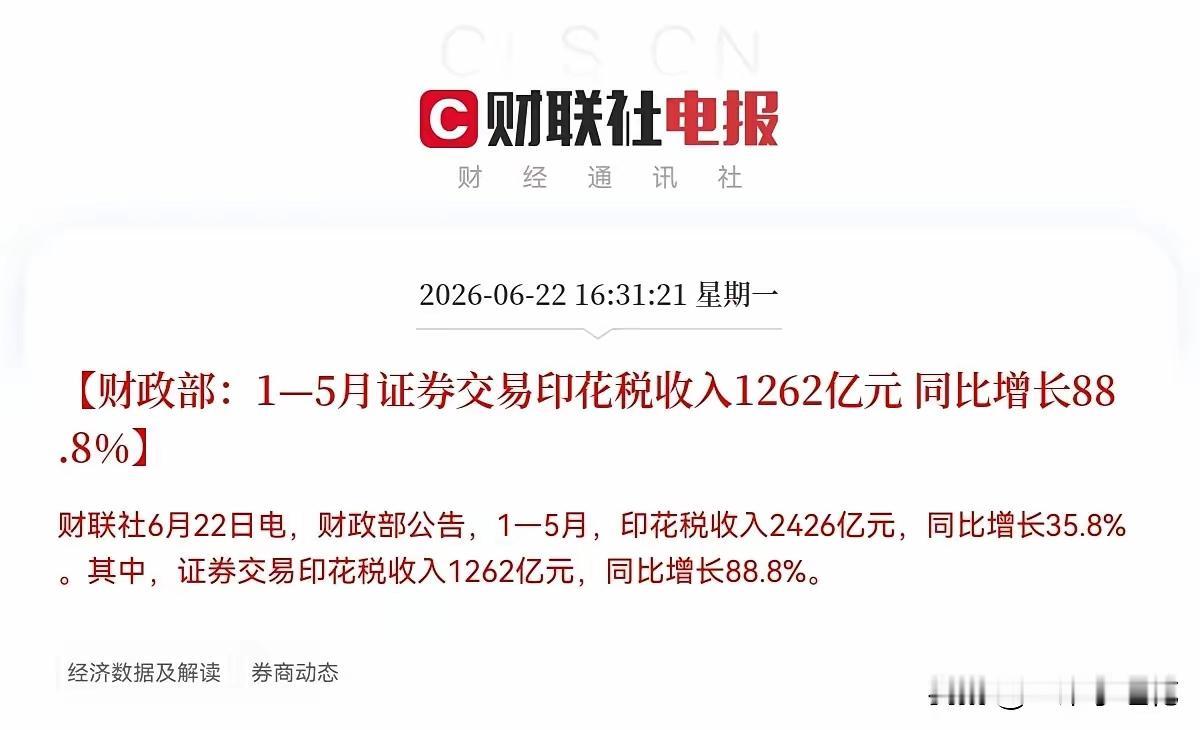 1-5月证券印花税大增88.8%！券商今日走强的核心逻辑拆解，分清直接催化与底层