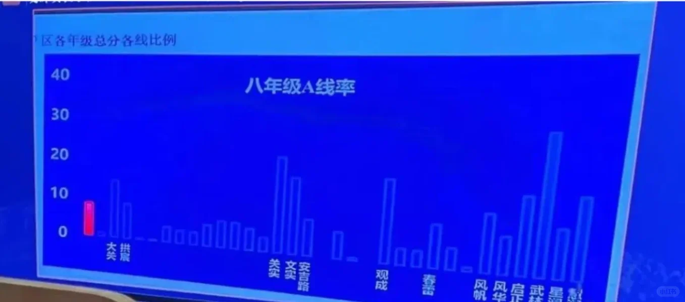 拱墅八上期末区统考各初中A线率统计