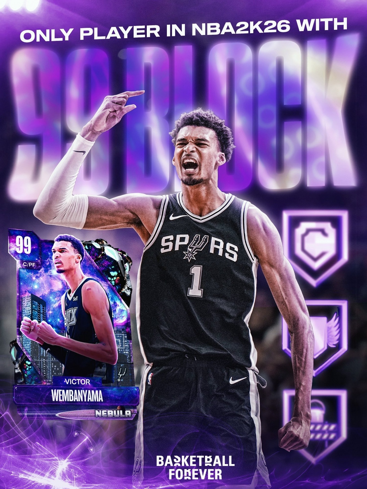 🔥美媒：文班亚马将成为2K26中唯一封盖能力达99的球员今日，美媒Basket