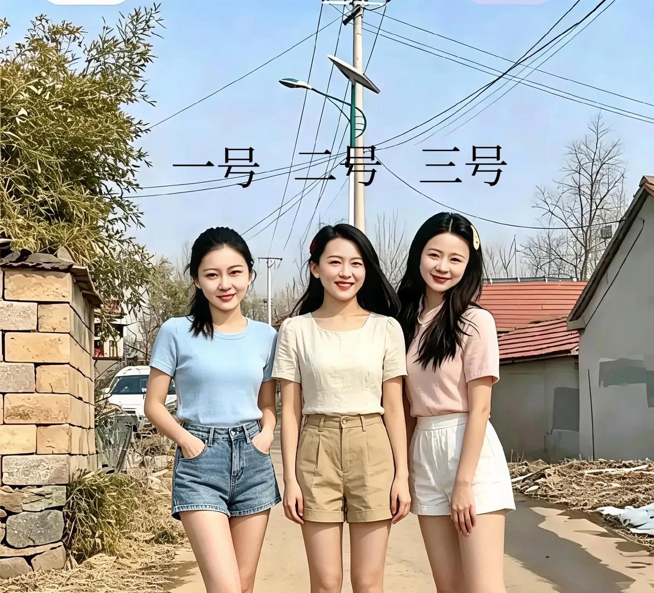 农家三姐妹，长相一般，但心地善良，踏实肯干靠谱，没有那些弯弯绕心事。我感觉1号很