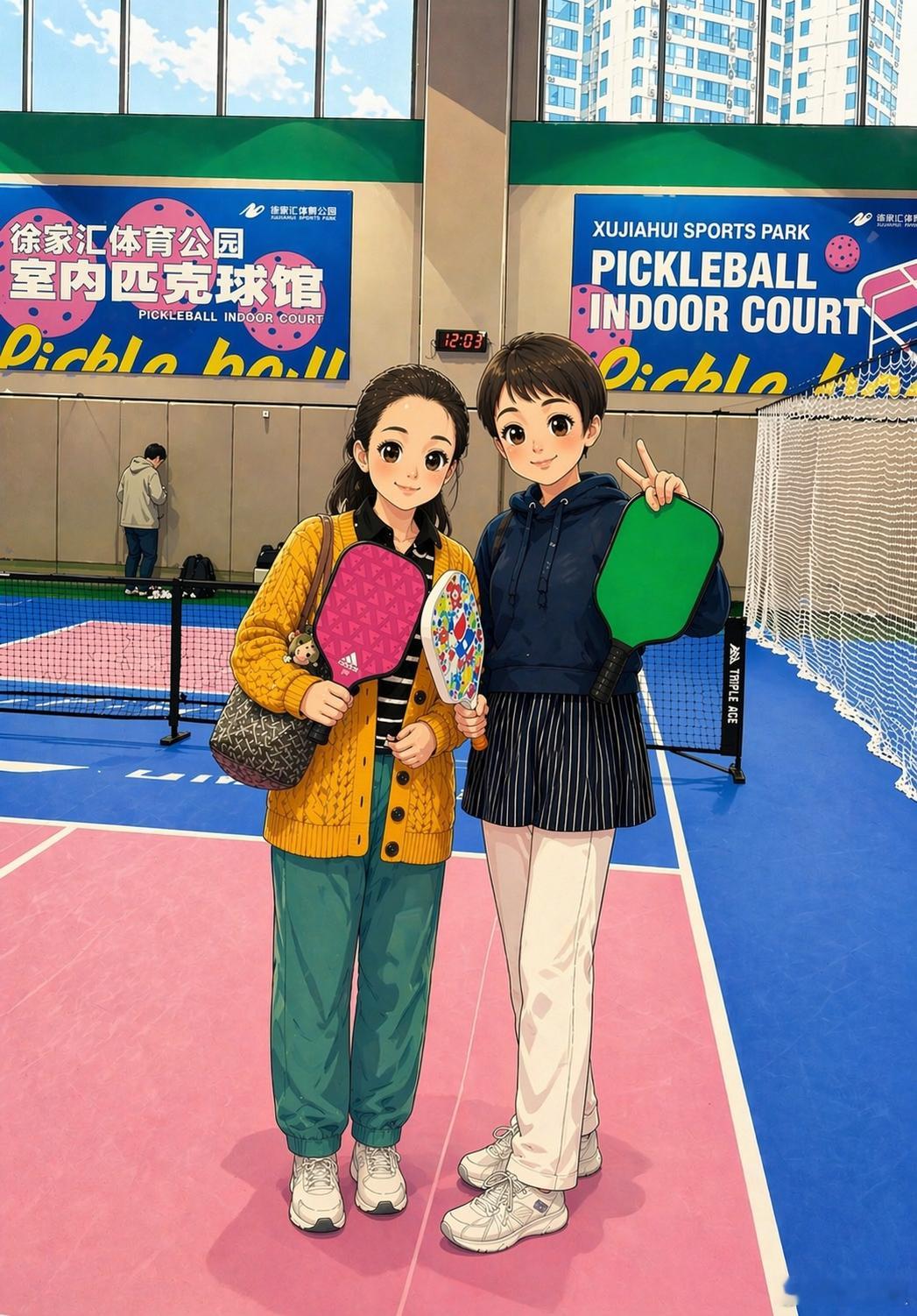 匹克球小分队这次只有我和阿Mei两人。也打足一小时。后面来的一对男女，男的竟然当