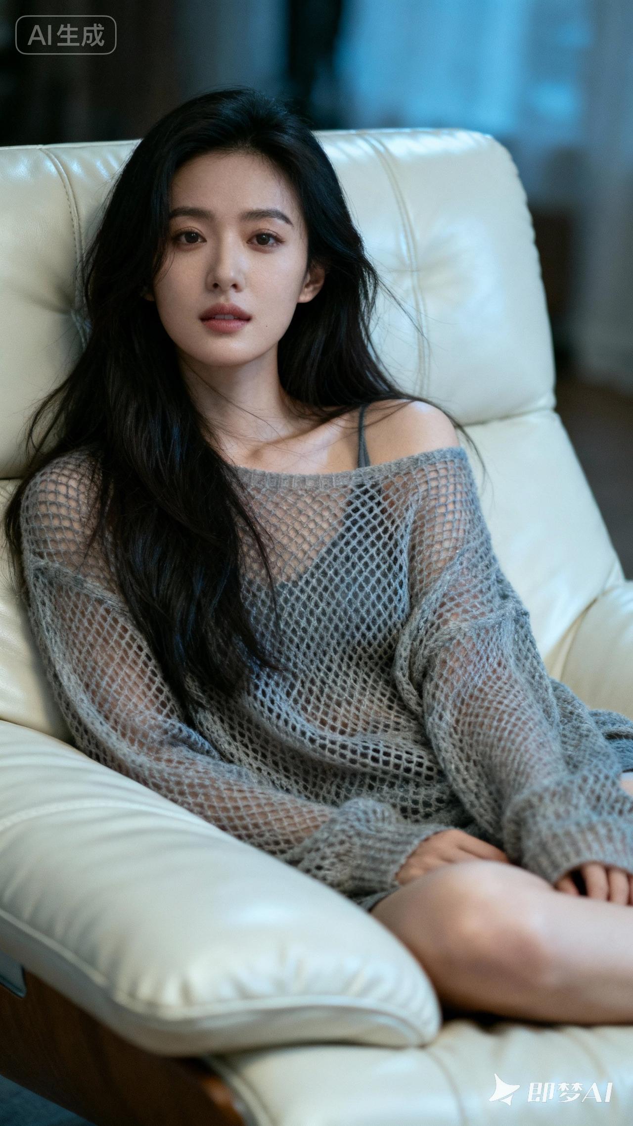 轻纱覆面，静坐如画。