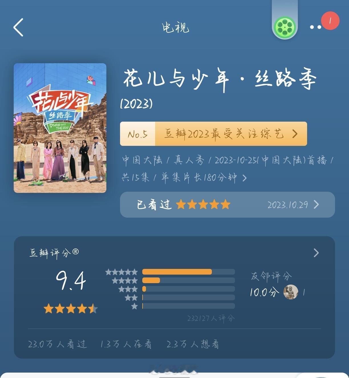 我是眼花了吗，花少丝路季评分上升至9.4天哪，2025年了，花少丝路季评分又涨了