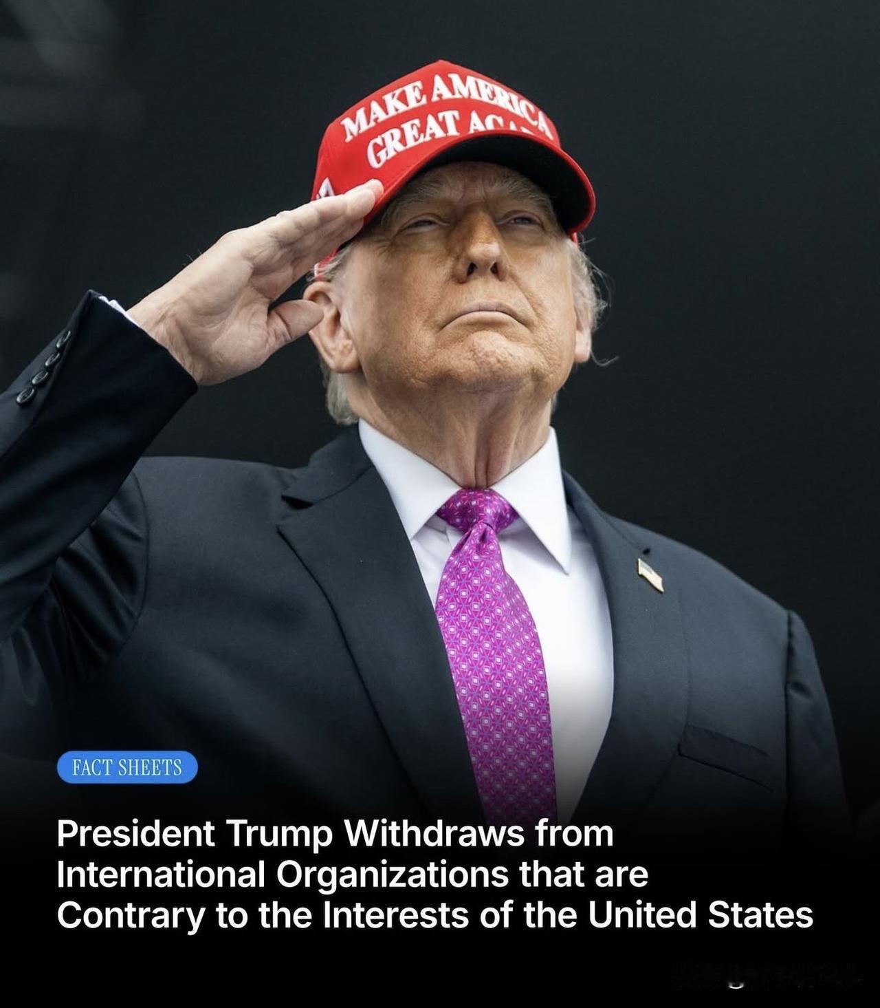 川普指示，退出全球66個不符合美國利益的國際組織。
	
Today, Presi