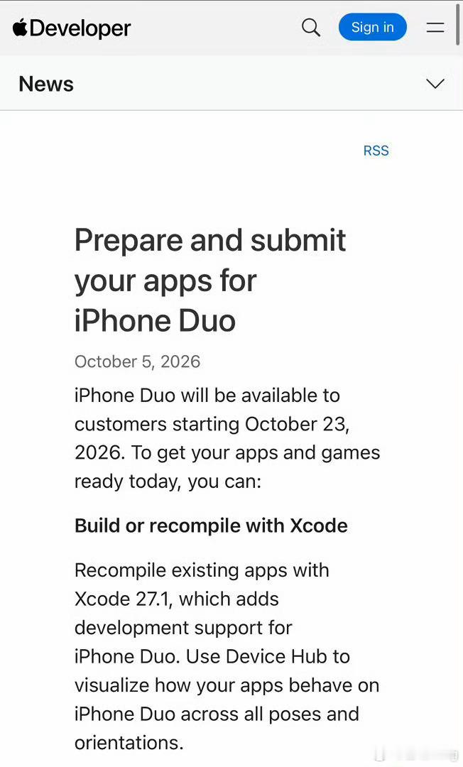 苹果的生态兼容性真的强，现在要求所有新提交的App必须适配iPhone Duo，