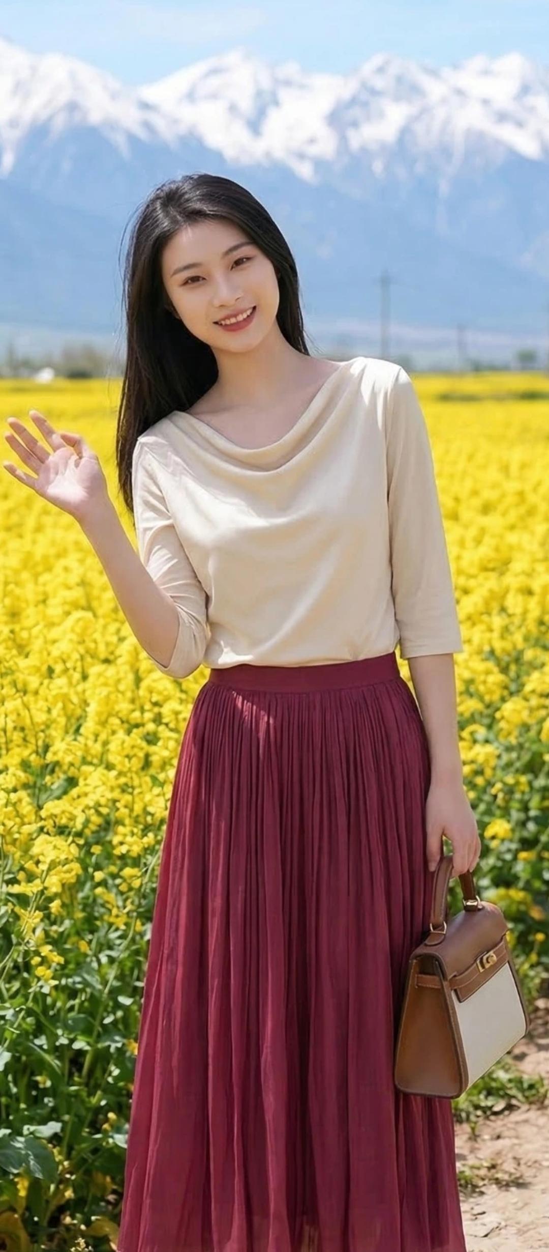 在花海中微笑，拥抱自然的美好！🌸🌼🌺