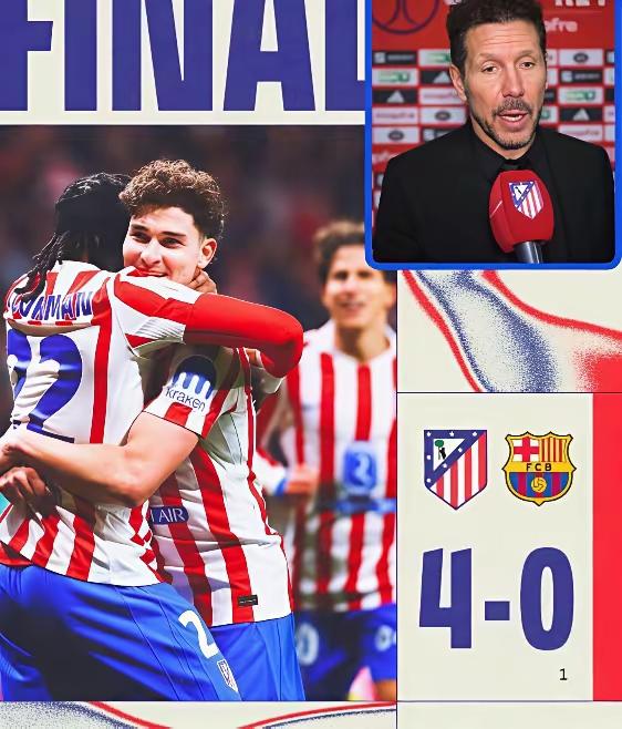 4：0，马竞把巴萨给狠狠地羞辱了一番，几十年来都没见过哪个球队能这么大比分赢过巴