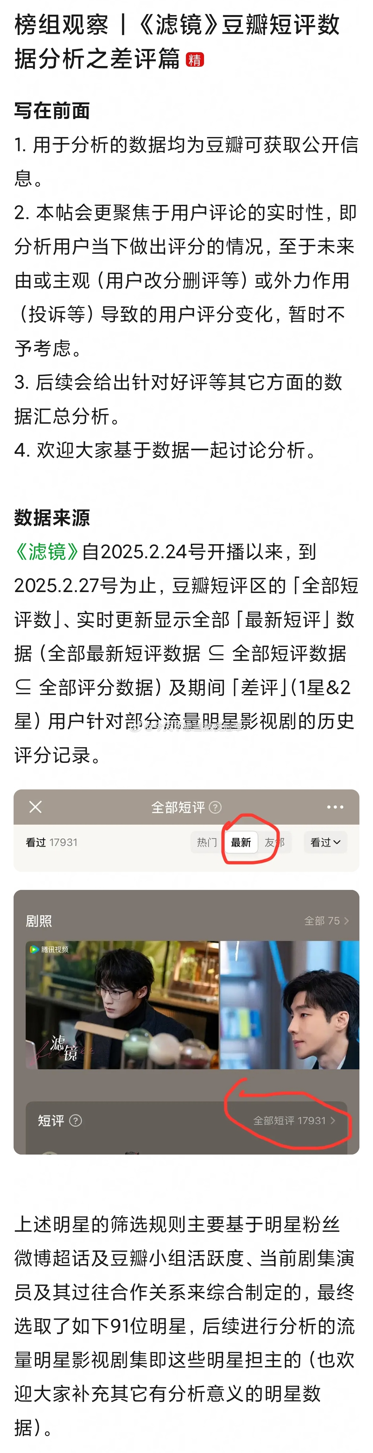 tg. 《滤镜》虽然目前尚未开分，但已经有人统计了郫县给《滤镜》1⭐的网友，给其