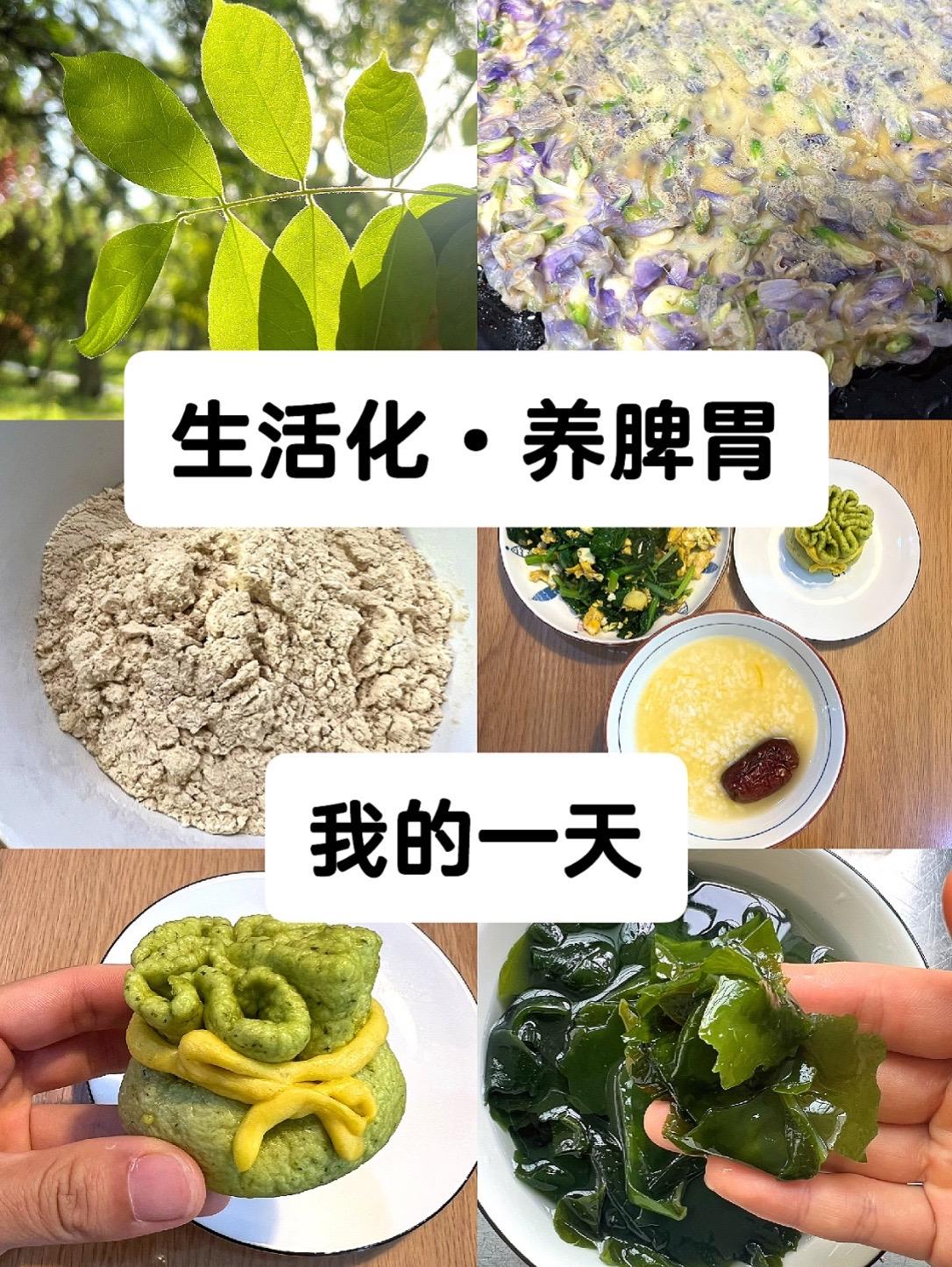 认真养脾胃，保持平和与自律。越来越喜欢慢下来的生活和自己。 
最近天气很好，阳光很漂亮。
春天刚长出的叶片，嫩绿嫩绿的，透过明亮的太阳光线，特别的有朝气。 
风吹起来也是暖暖的，很舒服。 
依旧是每日的好好晒太阳，好好吃饭。 
今天带闺女去摘紫藤花，悬挂着的紫藤花束真的很梦幻。风一吹，就会飘落下很多紫藤花。我们带着塑料袋摘一些，也捡了一些。 
回到家做了紫藤花饼，放了鸡蛋和盐，用油煎。
特别软糯好吃～满口的紫藤花香，真是吃了一口春天的感觉。 
玩了一天，好好睡觉吧。
