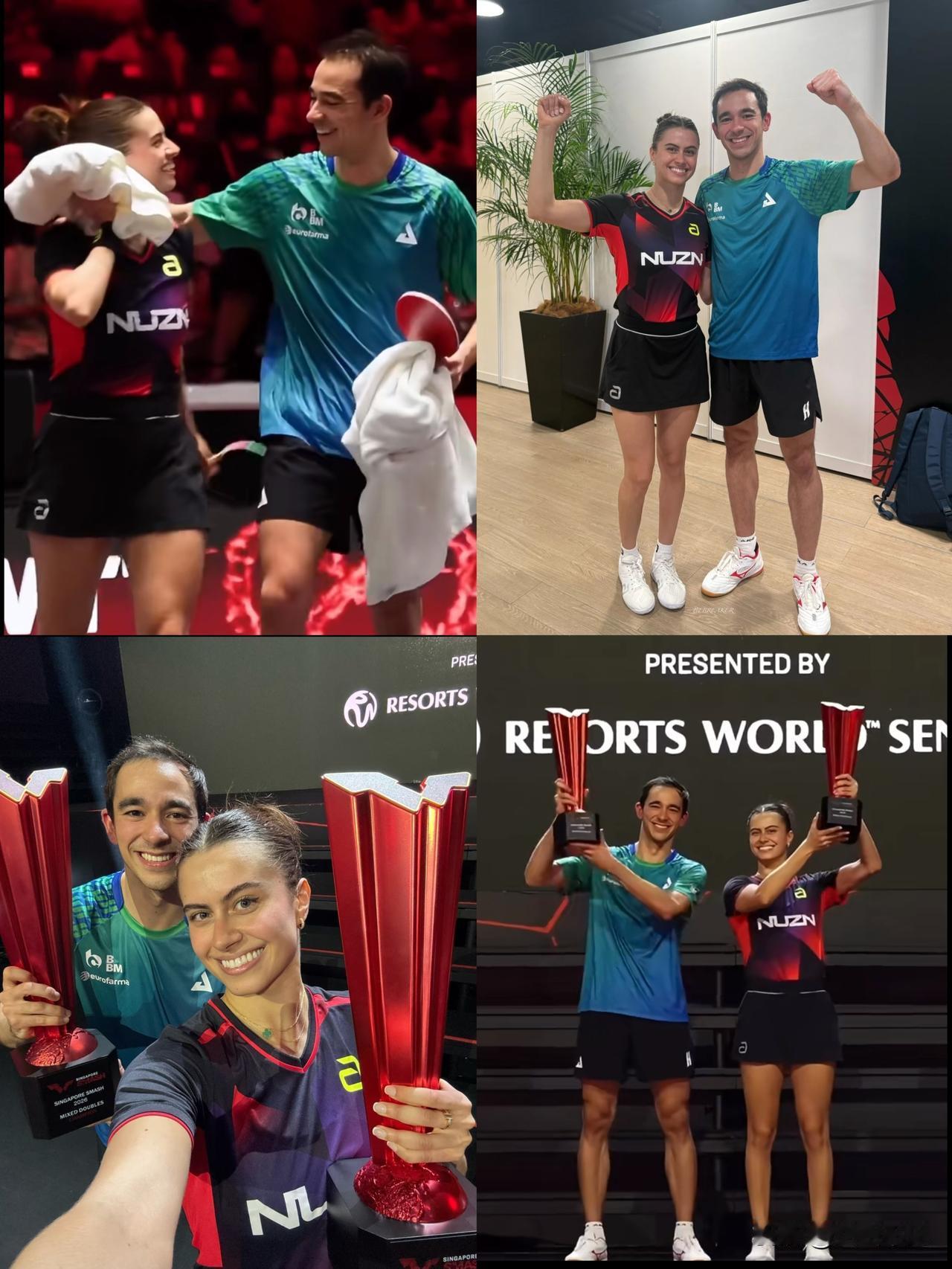 新加坡大满贯
新晋混双冠军巴西乒坛情侣，雨果/高桥布鲁娜。巴西双右战胜了奥运铜牌