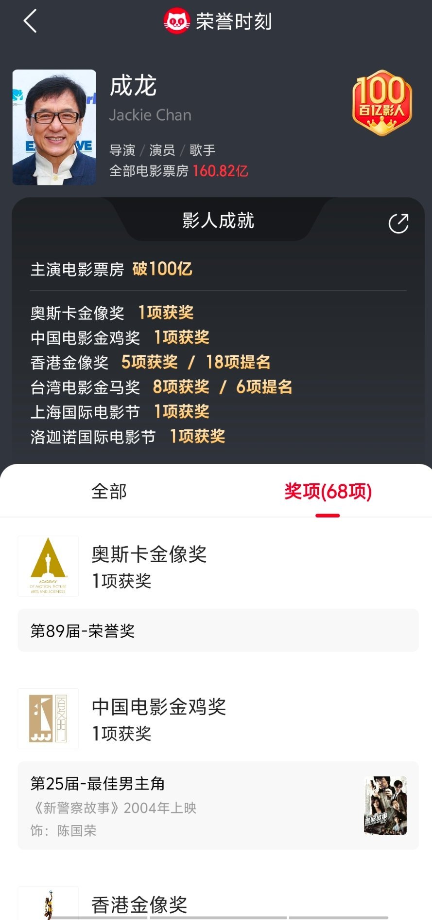 用成龙给自己挽尊？脸太大了吧，登月碰瓷。成龙获得的奖项不要太多哦，而且人家在香港