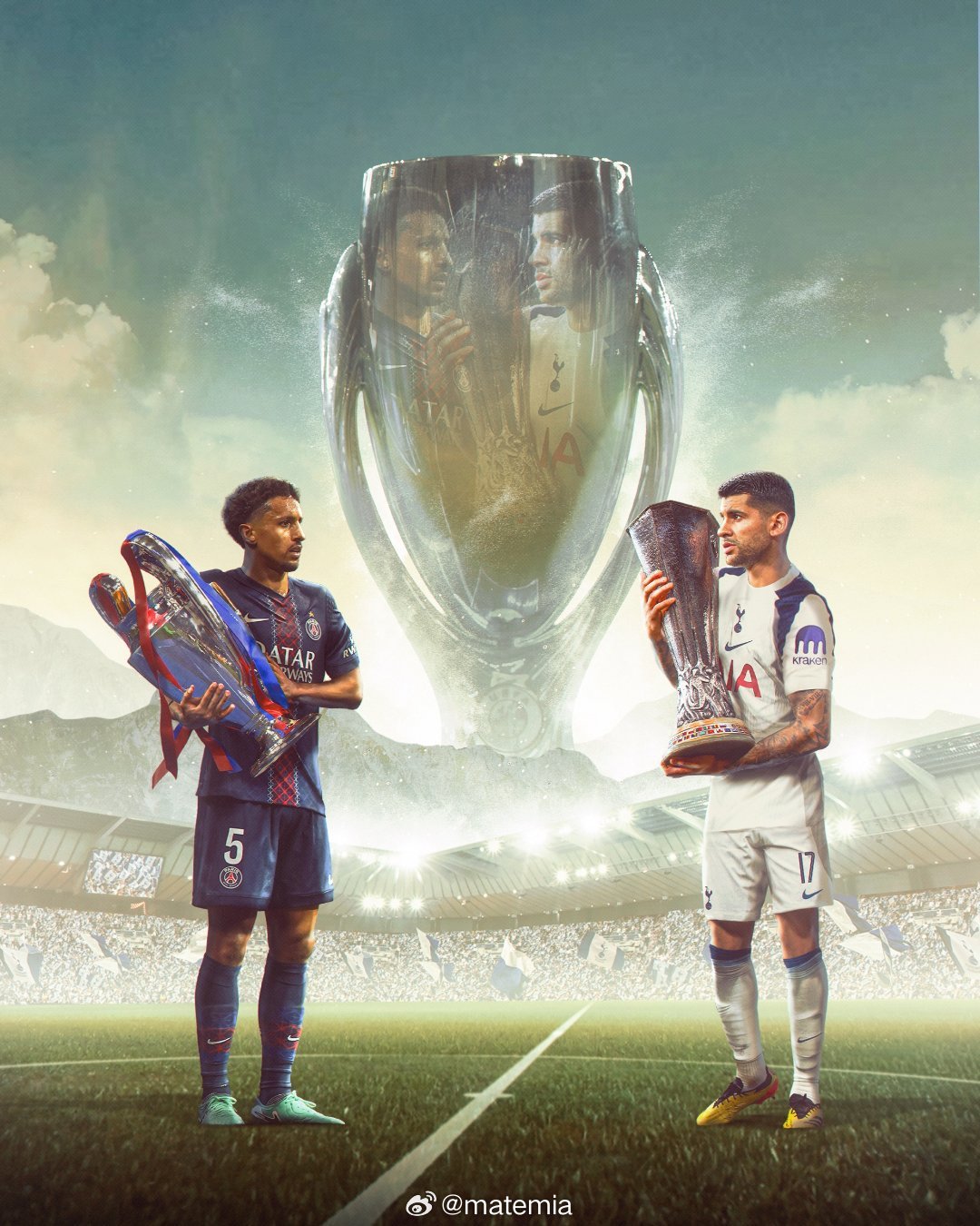 今天凌晨上演欧超杯决赛🏆，由欧冠冠军巴黎圣日耳曼对阵欧联杯冠军热刺 !  在孙
