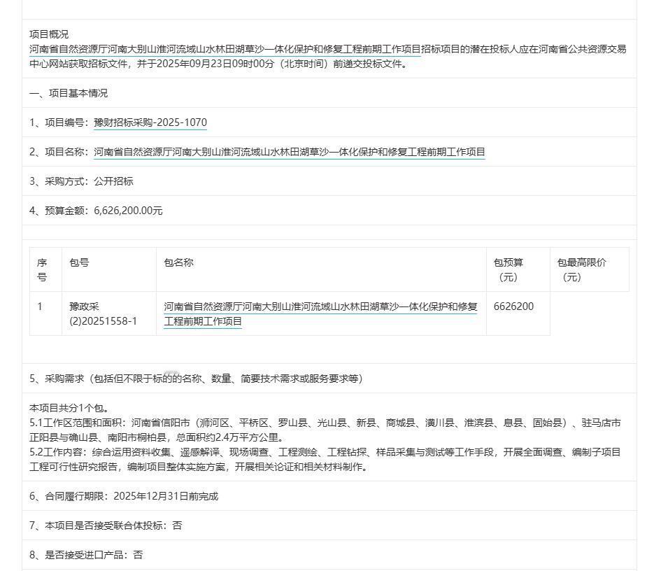 城市观察员河南省自然资源厅河南大别山淮河流域山水林田湖草沙一体化保护和修复工程前